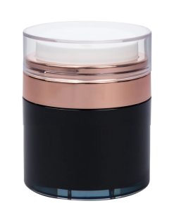 Airless Jar Clear Cap White Pump Rose Gold Collar Black Body PP Inner Cup 30 mL