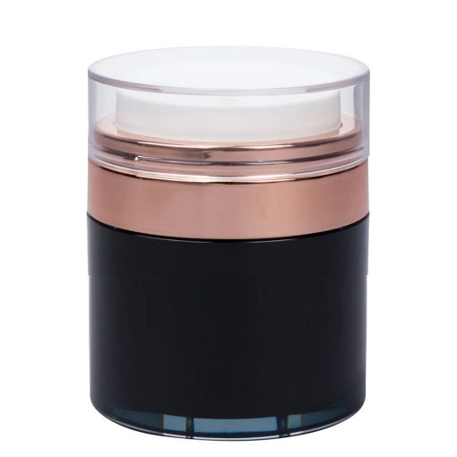 Airless Jar Clear Cap White Pump Rose Gold Collar Black Body PP Inner Cup 30 mL