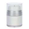 Airless Jar, Clear Cap, with Tall White Pump, Matte Silver Collar, Opaque White Body, 30 mL