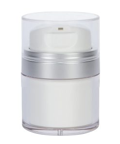 Airless Jar Clear Cap with Tall White Pump Matte Silver Collar PP Inner Cup 30 mL