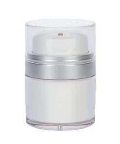 Airless Jar, Clear Cap, with Tall White Pump, Matte Silver Collar, PP Inner Cup, 50 mL