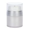 Airless Jar, Clear Cap, with Tall White Pump, Matte Silver Collar, Pearl Body, 50 mL