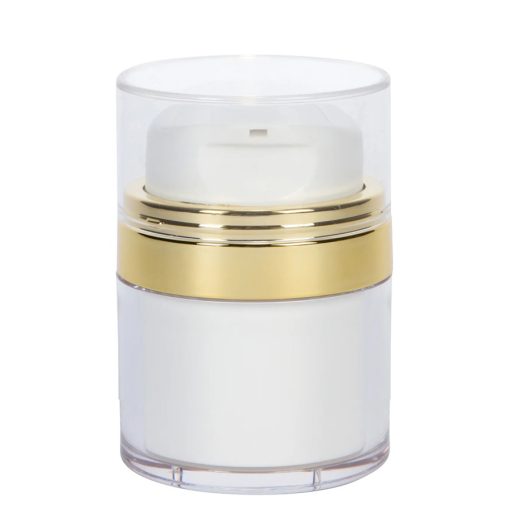 Airless Jar, Clear Cap, with Tall White Pump, Shiny Gold Collar, PP Inner Cup, 15 mL