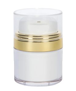 Airless Jar Clear Cap with Tall White Pump Shiny Gold Collar PP Inner Cup 30 mL