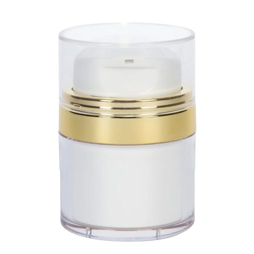 Airless Jar Clear Cap with Tall White Pump Shiny Gold Collar PP Inner Cup 30 mL