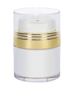 Airless Jar Clear Cap with Tall White Pump Shiny Gold Collar PP Inner Cup 50 mL