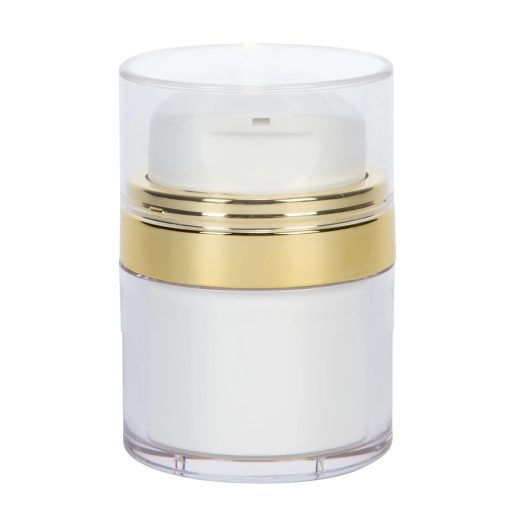 Airless Jar Clear Cap with Tall White Pump Shiny Gold Collar PP Inner Cup 50 mL