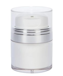 Airless Jar, Clear Cap, with Tall White Pump, Shiny Silver Collar, PP Inner Cup, 30 mL