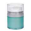 Airless Jar, Clear Cap, with Tall White Pump, Shiny Silver Collar, Teal Blue Body, 50 mL