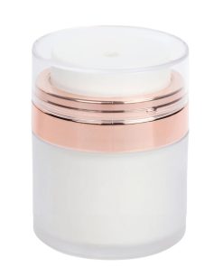 Airless Jar, Frosted Cap, Shiny Rose Gold Collar, PP Inner Cup w/Frosted Outer, 30 mL
