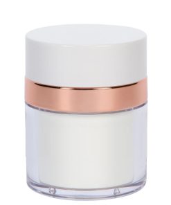 Airless Jar, White Cap, Shiny Rose Gold Collar, PP Inner Cup, 15 mL