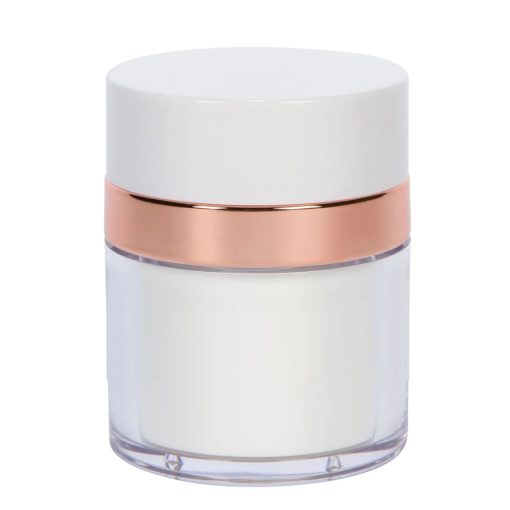 Airless Jar, White Cap, Shiny Rose Gold Collar, PP Inner Cup, 50 mL