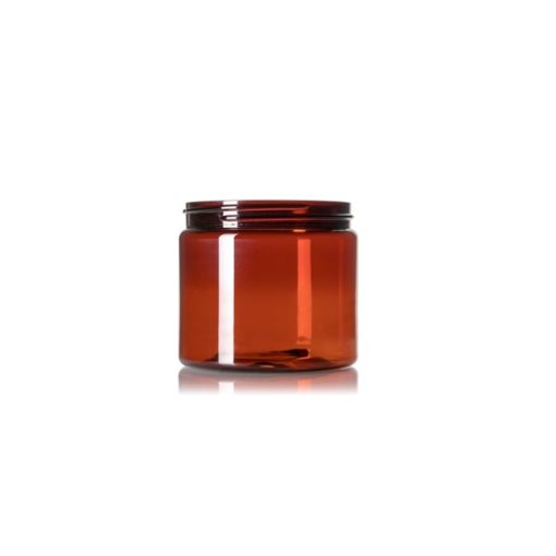 16 oz amber PET plastic single wall jar with 89-400 neck finish