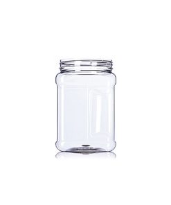 64 oz clear PET plastic square grip container with 110-400 neck finish
