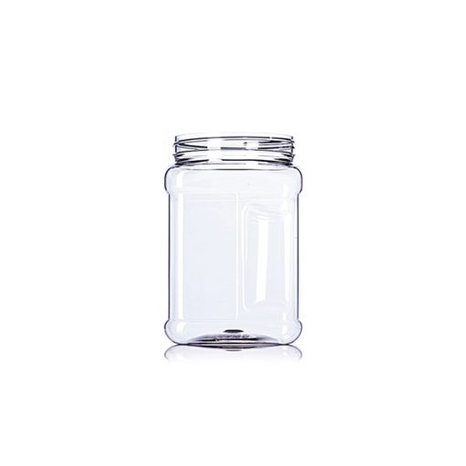 64 oz clear PET plastic square grip container with 110-400 neck finish