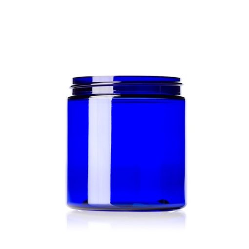 8 oz cobalt blue PET plastic single wall jar with 70-400 neck finish