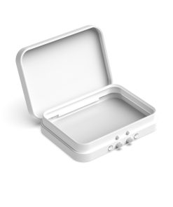80mm Child Resistant Hinged Lid Tin – White