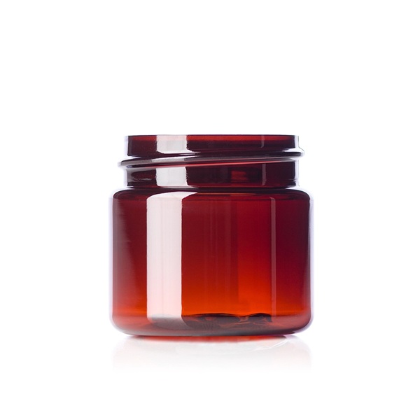 1 oz amber PET plastic single wall UV protection jar with 38-400 neck finish